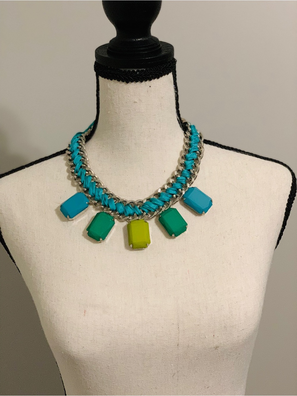 Lydell NYC - Statement Multicolor Gem Chain Necklace - Turquoise & Green